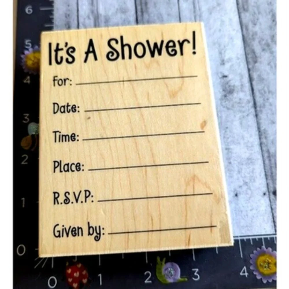 Stampabilities Shower Details 2009 RSVP Invitation Rubber Stamp Wood #A11